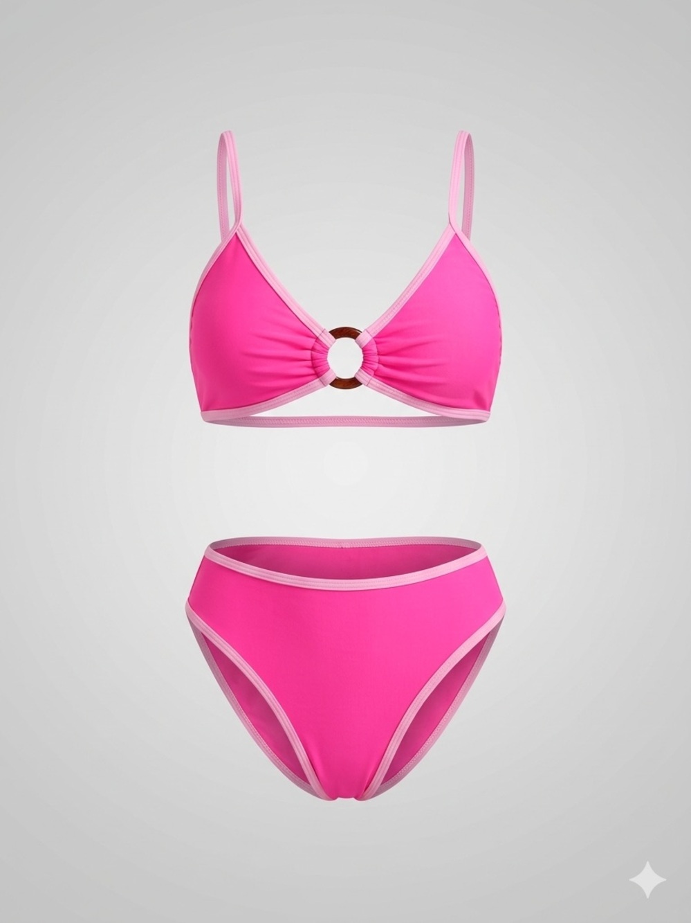 2/$30 ✨ Hot Pink Bikini Set High Waisted Ring Front Adjustable Straps M NWT